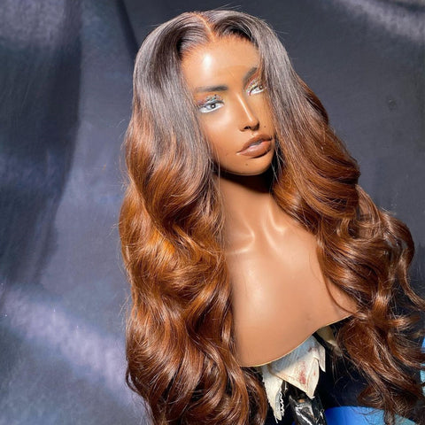 SUPER Pre-Plucked Hairline Swiss Lace Ombre Brown Wavy Lace Wig